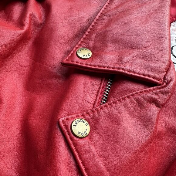 Rare Vintage London Fog Red Leather Moto Jacket Women’s 12 Made in Korea 80s - Picture 15 of 16